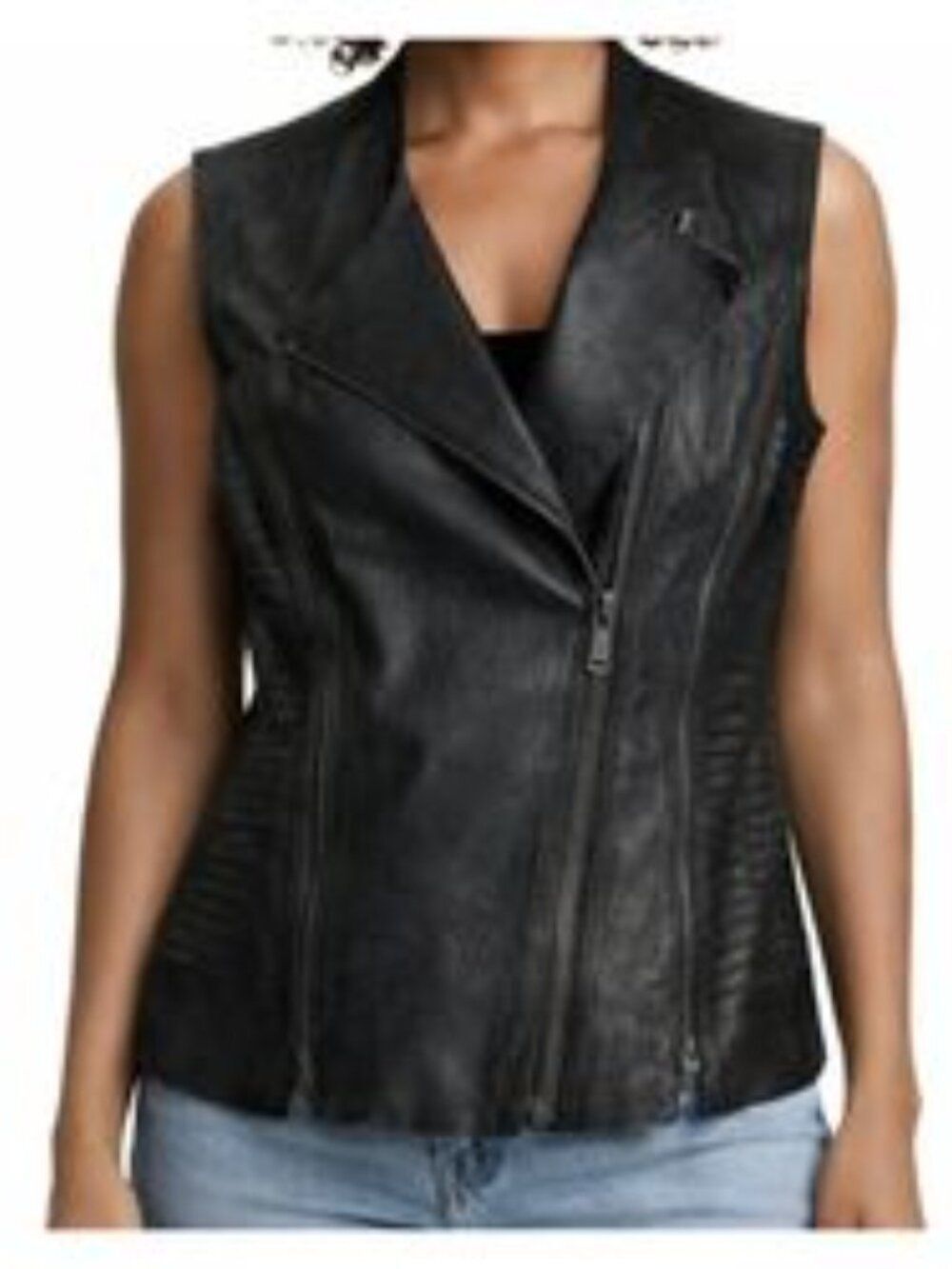 Elie Tahari Victoria Lamb Leather Multi Zip Moto Vest Black Size M